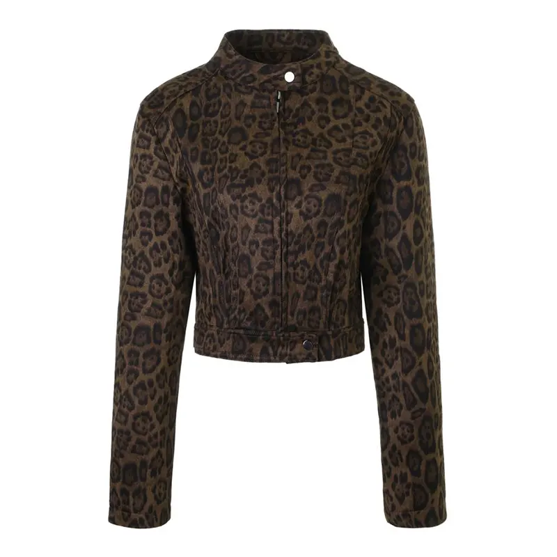 Crewneck Leopard Print velúr vágott kabát
