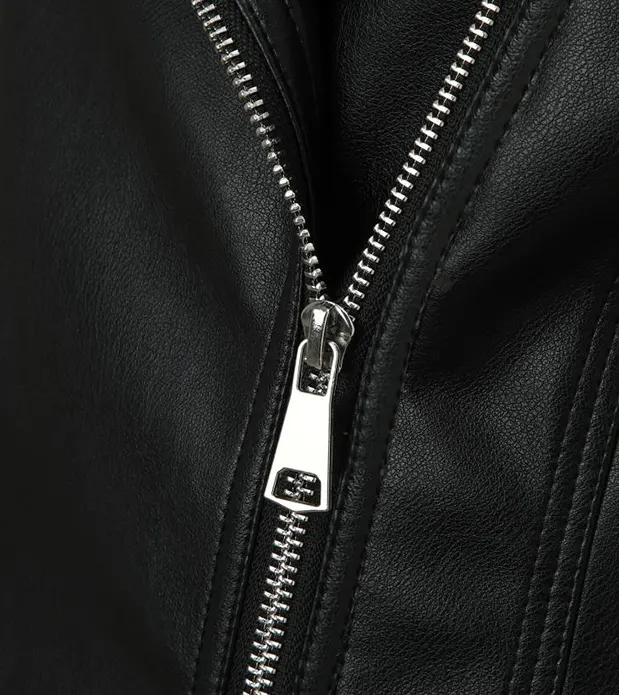 Quilted Shoulder Faux Leather Jacket with Lapel