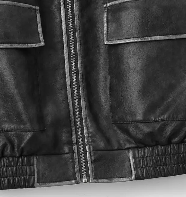 Burnished Faux Leather Biker Jacket in Maillard Style