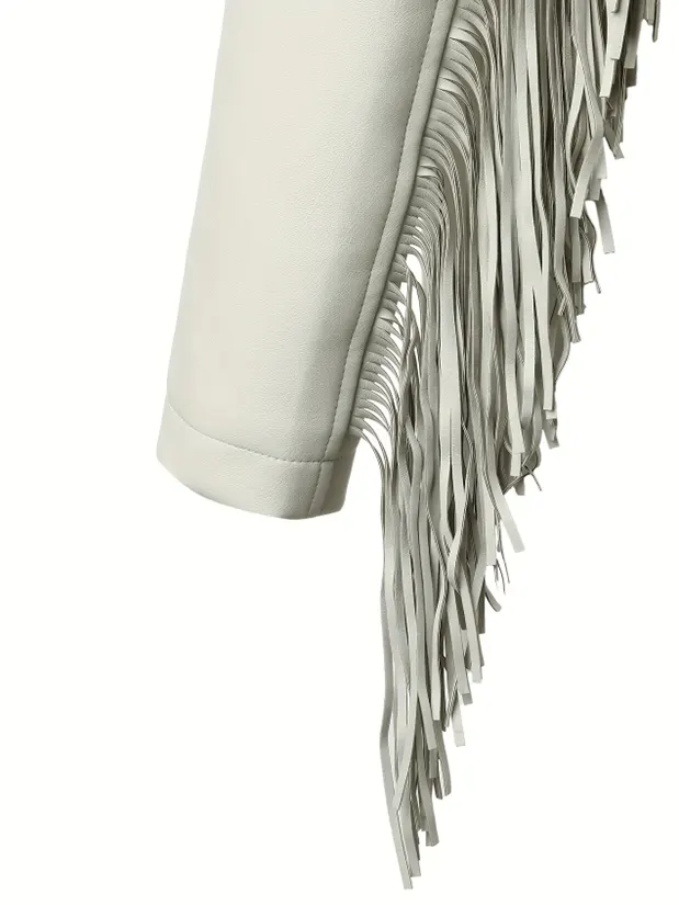 Streetwear Vegan Leather Jacket with Fringe Details