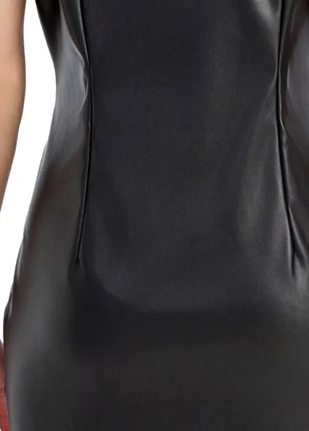 Buttoned PU Leather Midi Dress