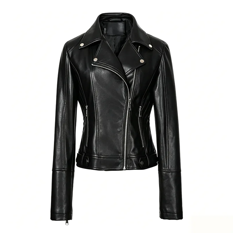 Slim Fit hosszú ujjú műbőr motoros dzseki